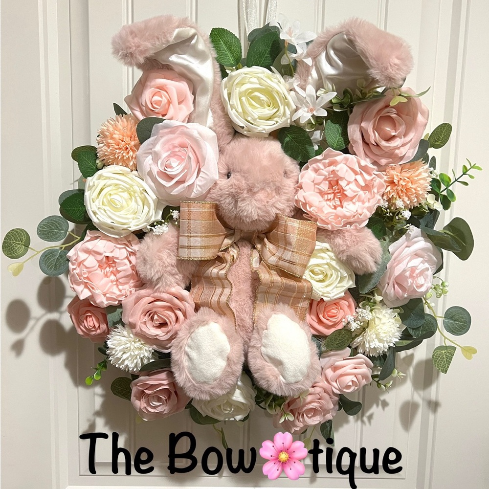 Floral Bunny Wreath with Pink and White Roses